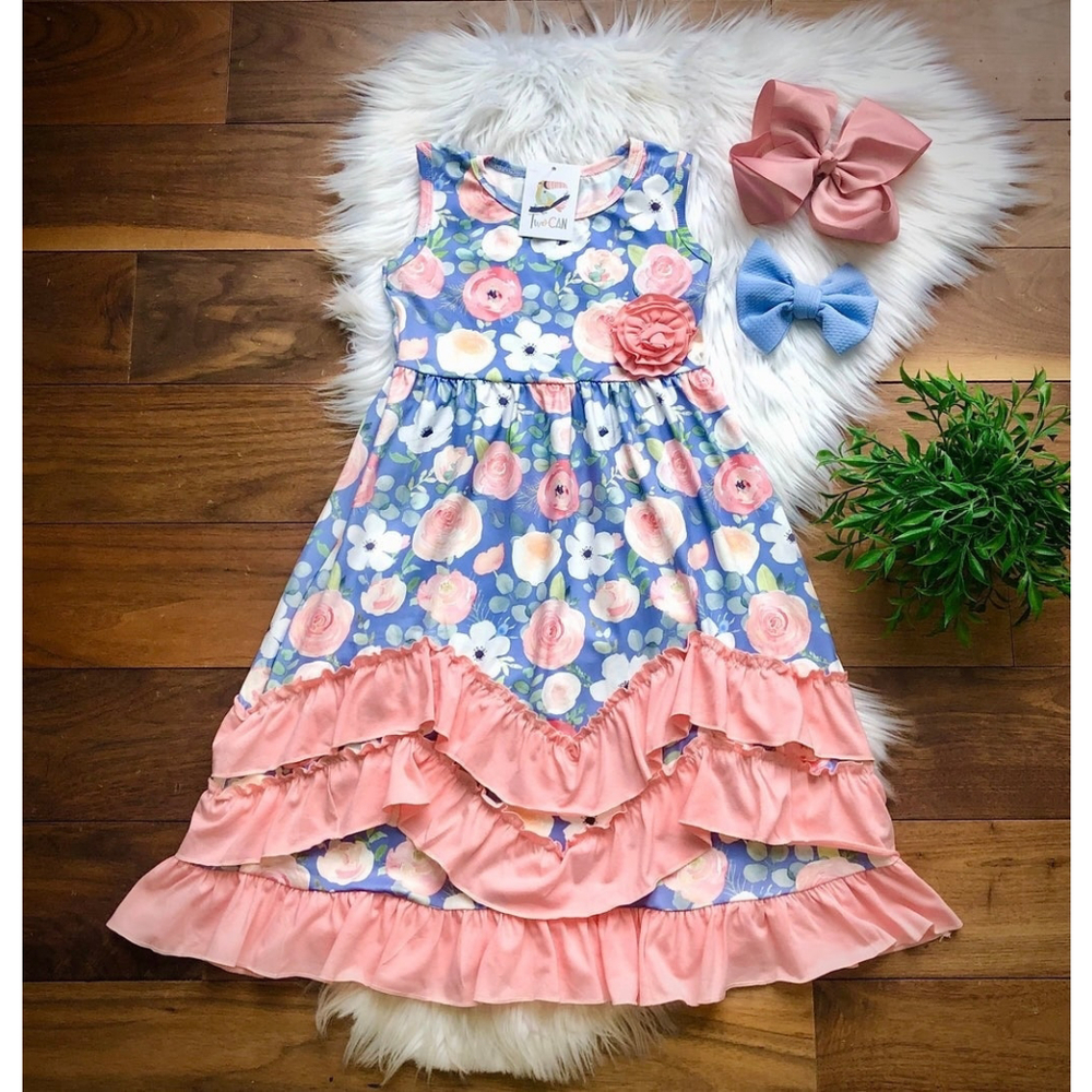 Wellington Designs Springtime Stripes & Floral Triple Ruffle Dress, Sz 2T NWT
